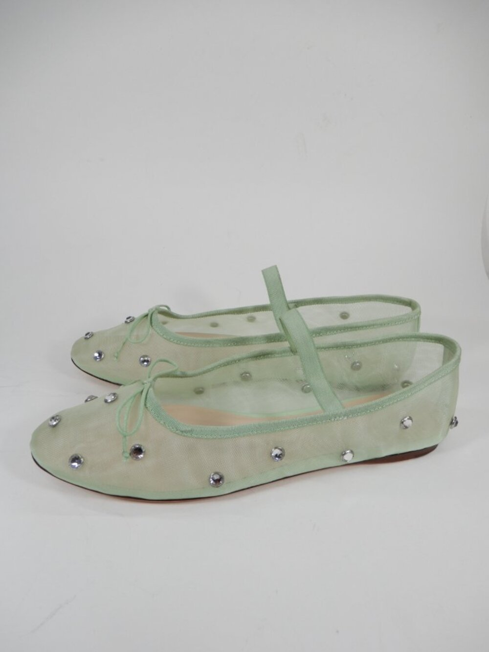 Loeffler Randall Leonie Mary Jane Ballet Flats Size 10 Crystal Mesh Seafoam NEW - Picture 6 of 16